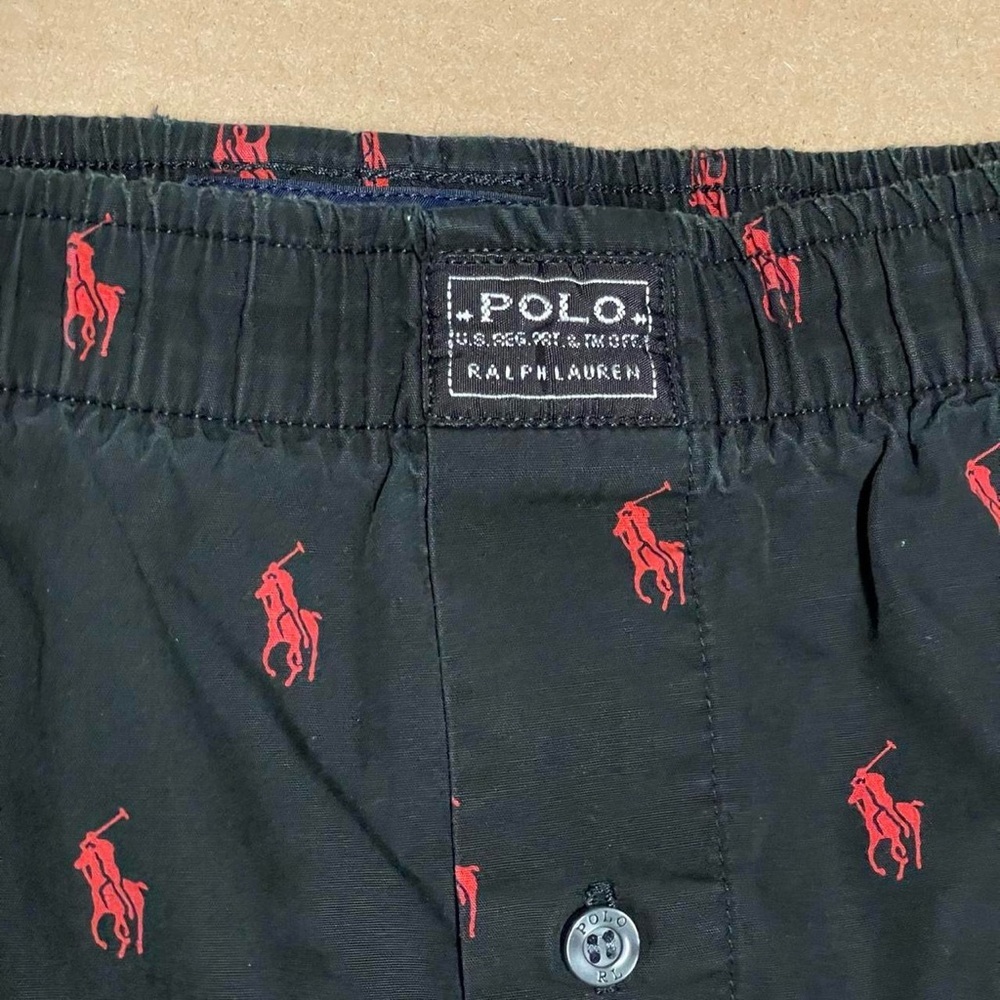Polo Ralph Lauren Sleepwear Lounge Pants XL Black & Red Pony Logo All Over Print - Picture 2 of 6